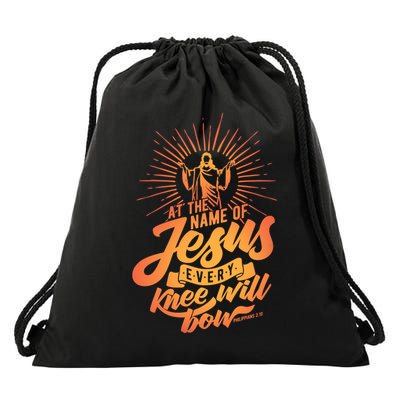 At The Name Of Jesus Every Knee Will Bow Drawstring Bag