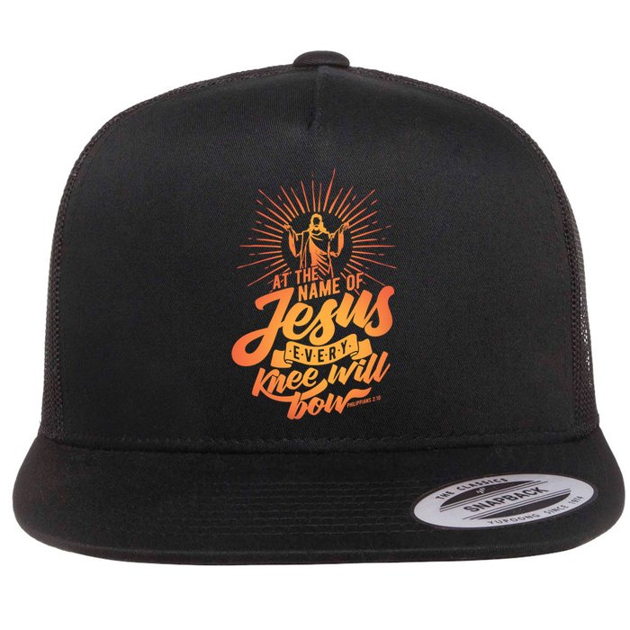 At The Name Of Jesus Every Knee Will Bow Flat Bill Trucker Hat