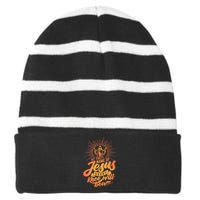 At The Name Of Jesus Every Knee Will Bow Striped Beanie with Solid Band