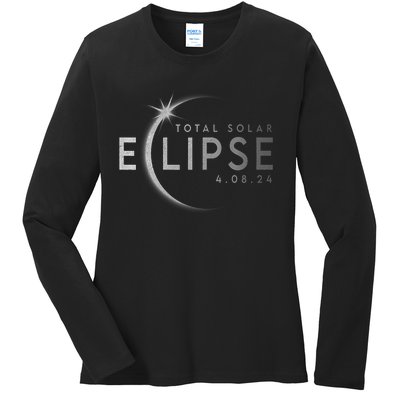 America Totality 04 08 24 Total Solar Eclipse 2024 Ladies Long Sleeve Shirt