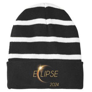 America Totality 04 08 24 Total Solar Eclipse 2024 Striped Beanie with Solid Band