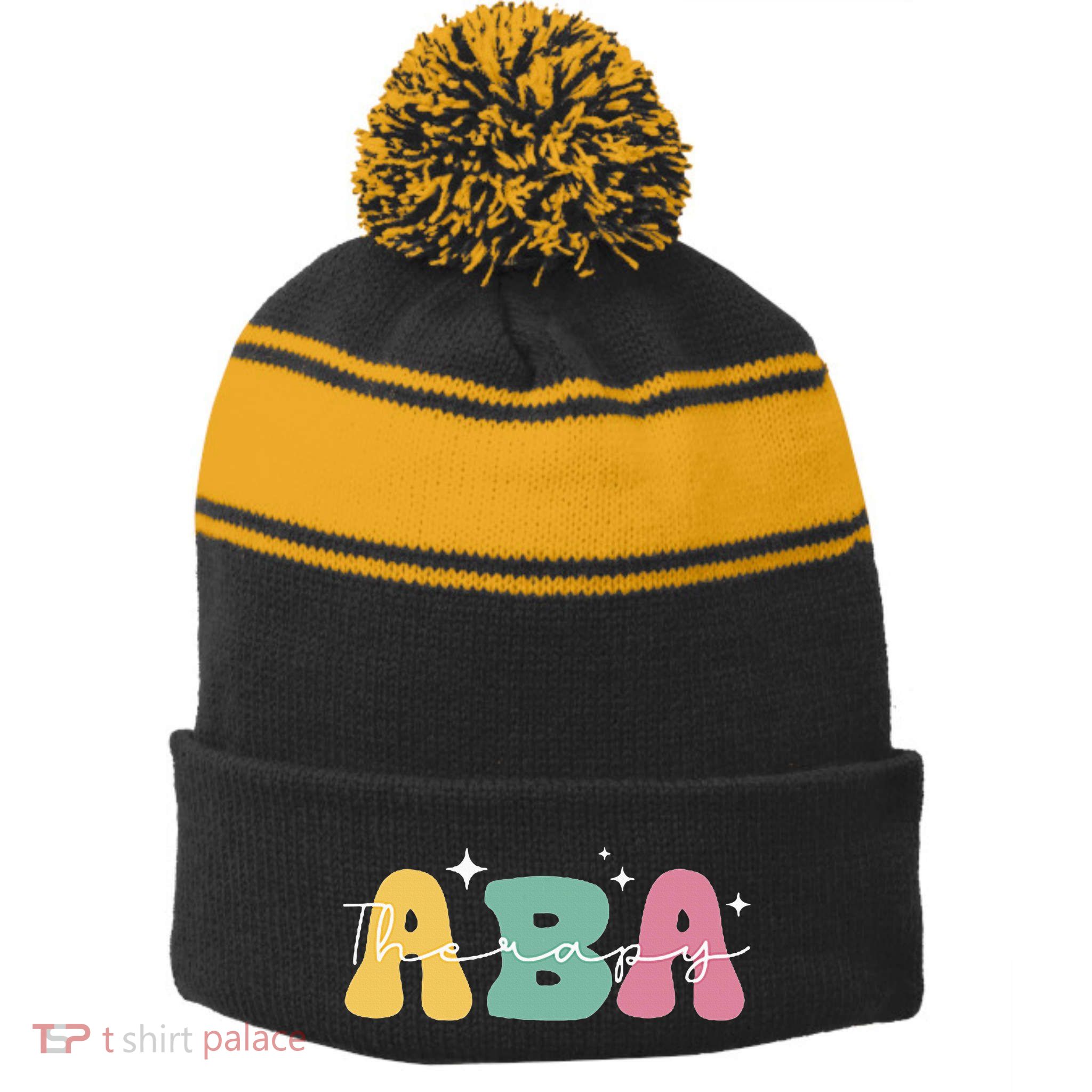 Aba Therapy 2 Sided All Behavior Is A Form Of Communication Stripe Pom Pom Beanie