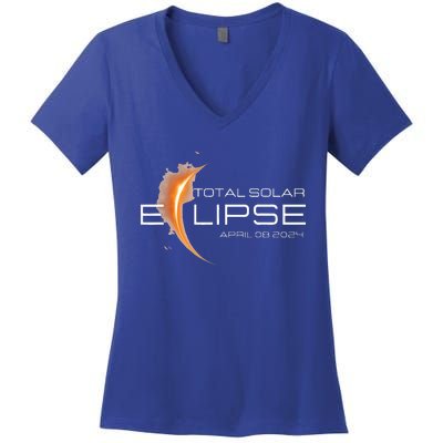 American Totally 2024 Total Solar Eclipse April 08 2024 Women's V-Neck T-Shirt