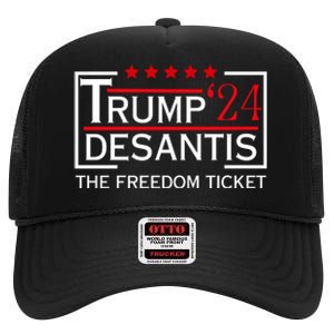 Awesome Trump 24 Desantis The Freedom Ticket High Crown Mesh Back Trucker Hat