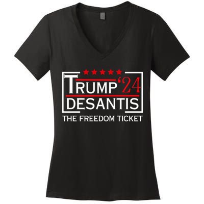 Awesome Trump 24 Desantis The Freedom Ticket Women's V-Neck T-Shirt