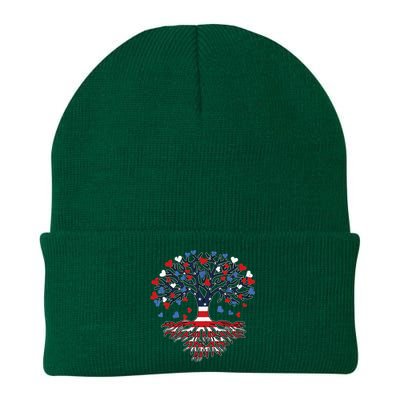 American Tree 4th Of July USA Flag Hearts Roots Patriotic Knit Cap Winter Beanie