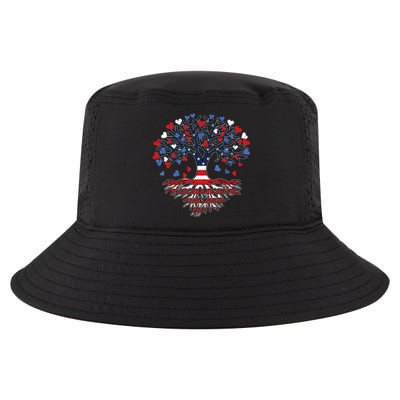 American Tree 4th Of July USA Flag Hearts Roots Patriotic Cool Comfort Performance Bucket Hat