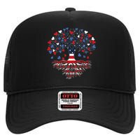 American Tree 4th Of July USA Flag Hearts Roots Patriotic High Crown Mesh Back Trucker Hat