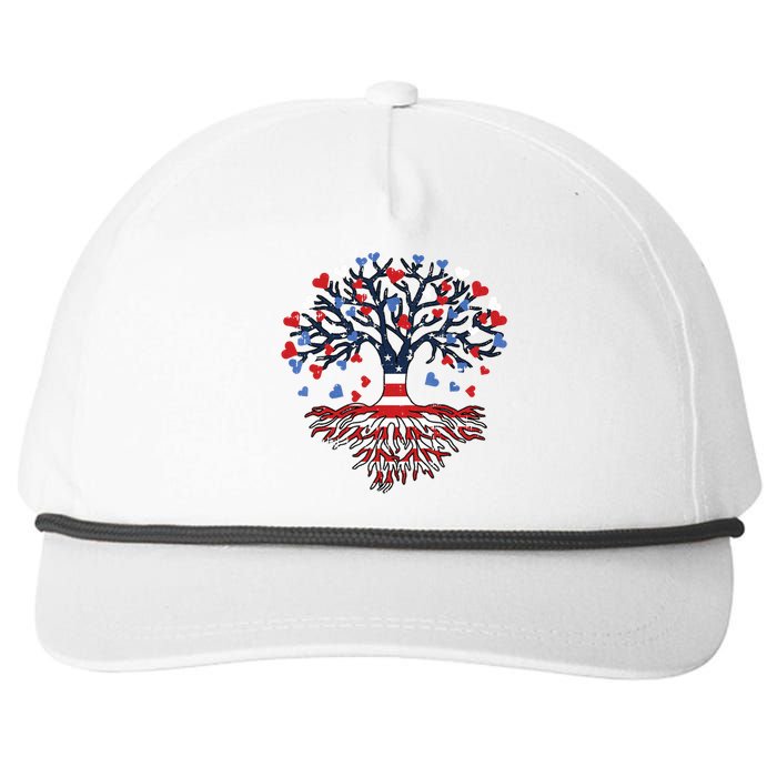 American Tree 4th Of July USA Flag Hearts Roots Patriotic Snapback Five-Panel Rope Hat