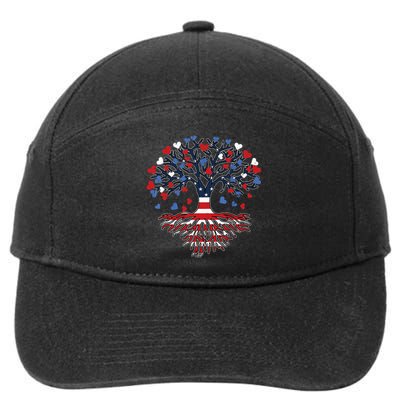 American Tree 4th Of July USA Flag Hearts Roots Patriotic 7-Panel Snapback Hat