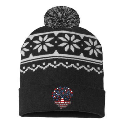 American Tree 4th Of July USA Flag Hearts Roots Patriotic USA-Made Snowflake Beanie