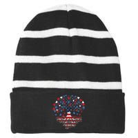 American Tree 4th Of July USA Flag Hearts Roots Patriotic Striped Beanie with Solid Band