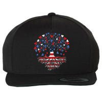 American Tree 4th Of July USA Flag Hearts Roots Patriotic Wool Snapback Cap