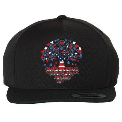 American Tree 4th Of July USA Flag Hearts Roots Patriotic Wool Snapback Cap