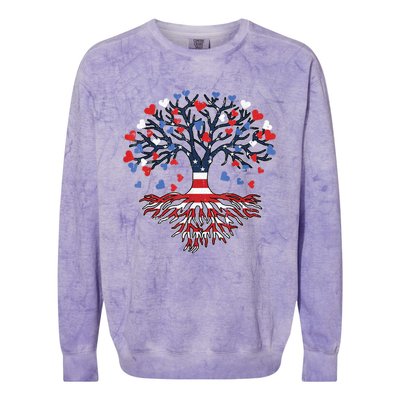 American Tree 4th Of July USA Flag Hearts Roots Patriotic Colorblast Crewneck Sweatshirt