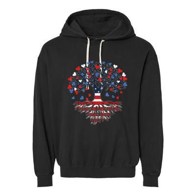 American Tree 4th Of July USA Flag Hearts Roots Patriotic Garment-Dyed Fleece Hoodie