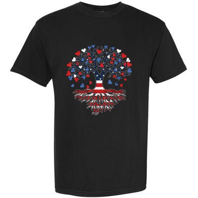 American Tree 4th Of July USA Flag Hearts Roots Patriotic Garment-Dyed Heavyweight T-Shirt