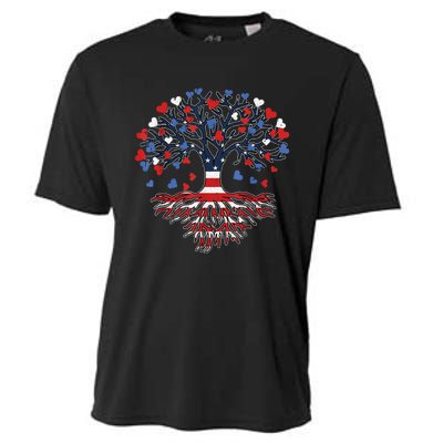 American Tree 4th Of July USA Flag Hearts Roots Patriotic Cooling Performance Crew T-Shirt