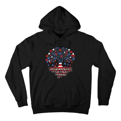 American Tree 4th Of July USA Flag Hearts Roots Patriotic Hoodie