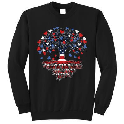 American Tree 4th Of July USA Flag Hearts Roots Patriotic Sweatshirt