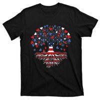 American Tree 4th Of July USA Flag Hearts Roots Patriotic T-Shirt