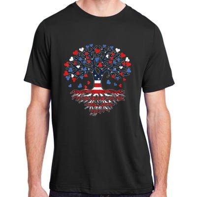 American Tree 4th Of July USA Flag Hearts Roots Patriotic Adult ChromaSoft Performance T-Shirt