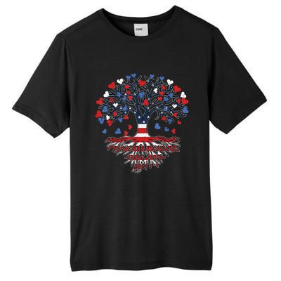 American Tree 4th Of July USA Flag Hearts Roots Patriotic Tall Fusion ChromaSoft Performance T-Shirt