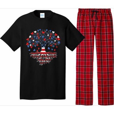 American Tree 4th Of July USA Flag Hearts Roots Patriotic Pajama Set