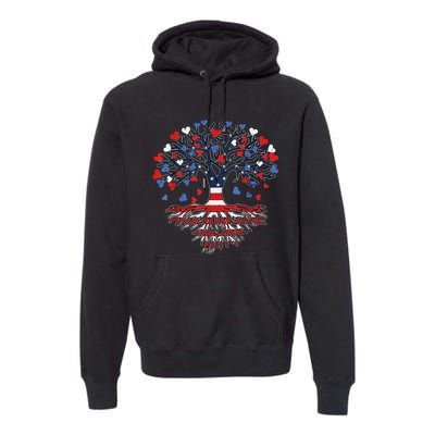 American Tree 4th Of July USA Flag Hearts Roots Patriotic Premium Hoodie