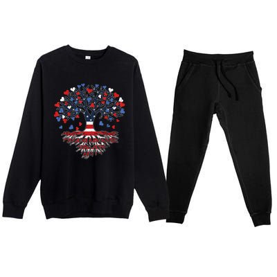 American Tree 4th Of July USA Flag Hearts Roots Patriotic Premium Crewneck Sweatsuit Set