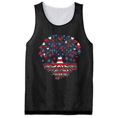 American Tree 4th Of July USA Flag Hearts Roots Patriotic Mesh Reversible Basketball Jersey Tank