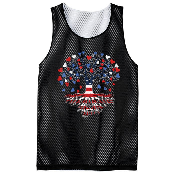 American Tree 4th Of July USA Flag Hearts Roots Patriotic Mesh Reversible Basketball Jersey Tank