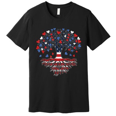 American Tree 4th Of July USA Flag Hearts Roots Patriotic Premium T-Shirt