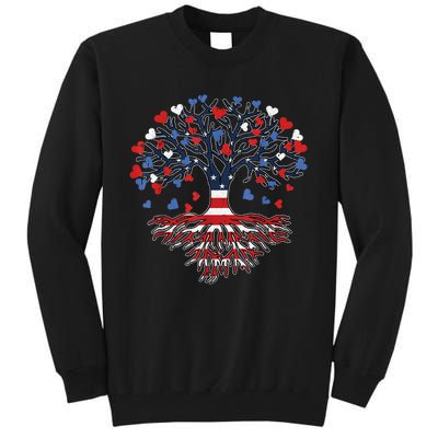 American Tree 4th Of July USA Flag Hearts Roots Patriotic Tall Sweatshirt