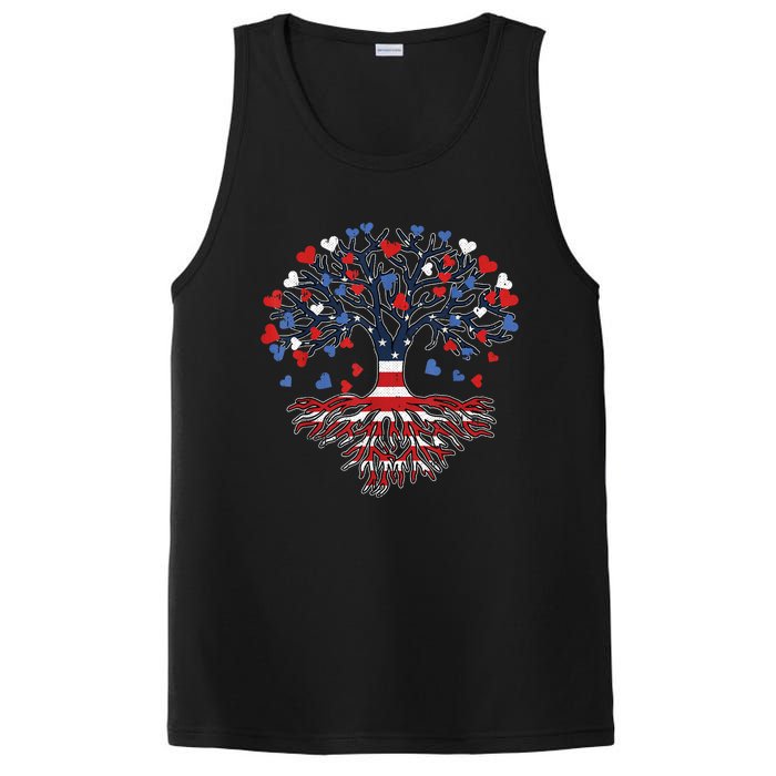 American Tree 4th Of July USA Flag Hearts Roots Patriotic PosiCharge Competitor Tank