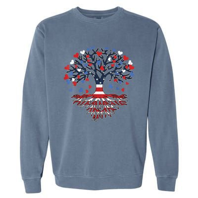 American Tree 4th Of July USA Flag Hearts Roots Patriotic Garment-Dyed Sweatshirt