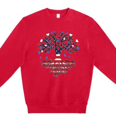 American Tree 4th Of July USA Flag Hearts Roots Patriotic Premium Crewneck Sweatshirt