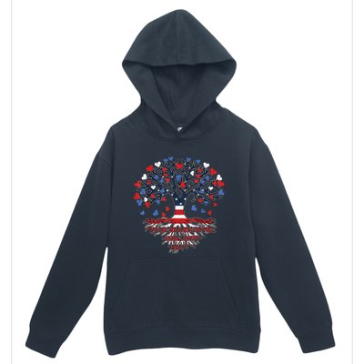 American Tree 4th Of July USA Flag Hearts Roots Patriotic Urban Pullover Hoodie