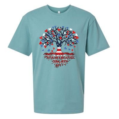 American Tree 4th Of July USA Flag Hearts Roots Patriotic Sueded Cloud Jersey T-Shirt