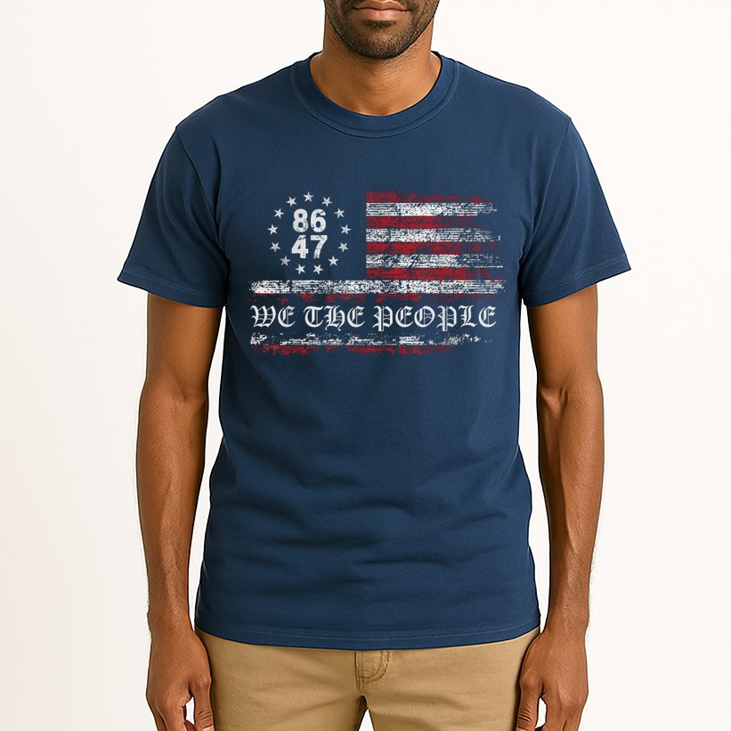 Anti Trump 8647 86 47 US Flag We The People Impeach 47 Tall T-Shirt