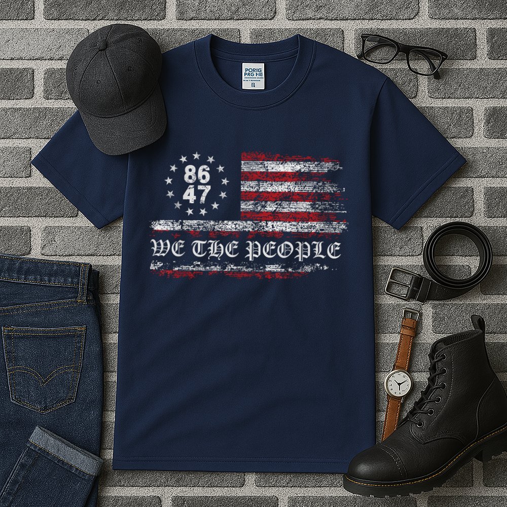 Anti Trump 8647 86 47 US Flag We The People Impeach 47 Tall T-Shirt