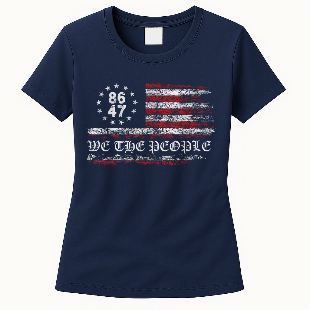 Anti Trump 8647 86 47 US Flag We The People Impeach 47 Womens T-Shirt