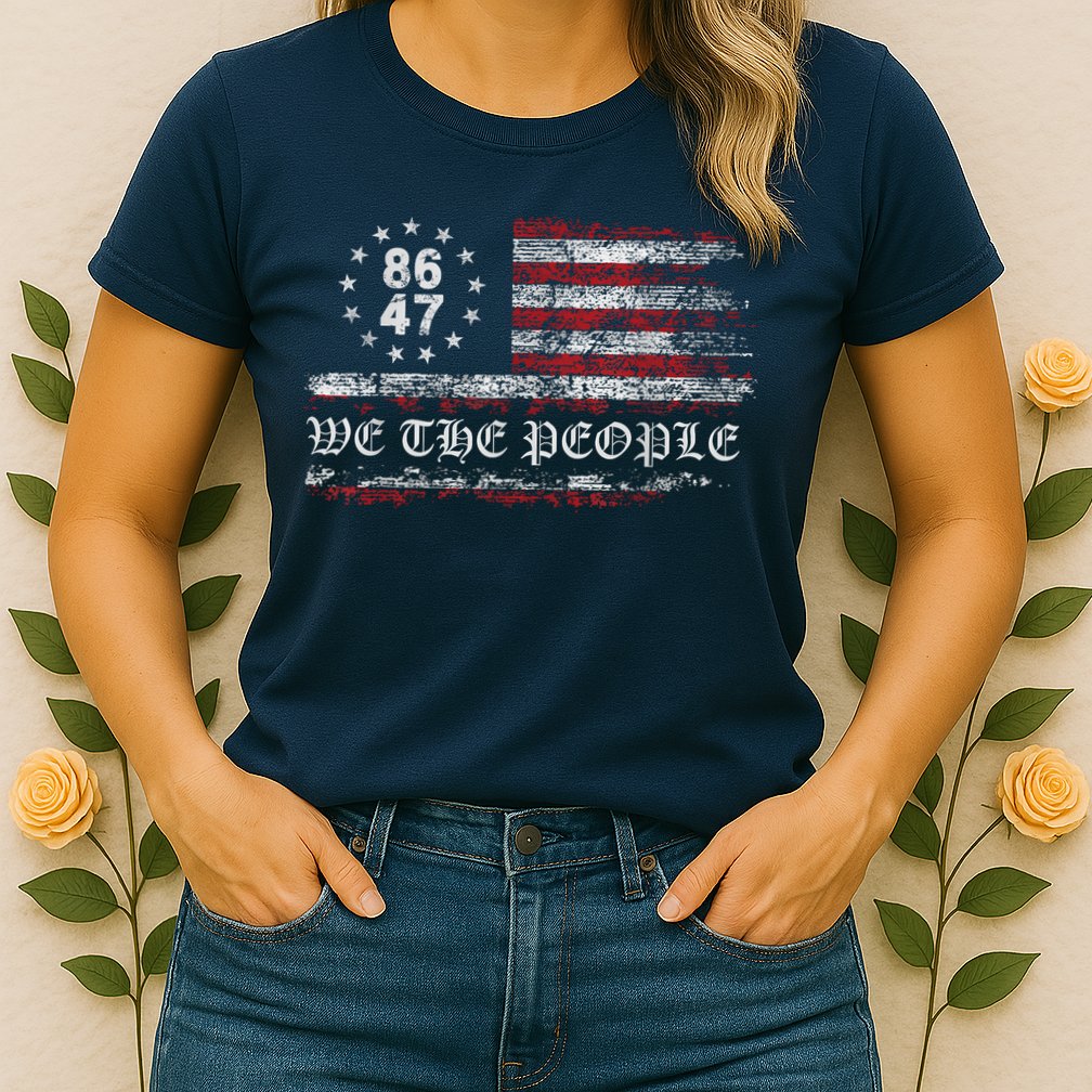 Anti Trump 8647 86 47 US Flag We The People Impeach 47 Womens T-Shirt