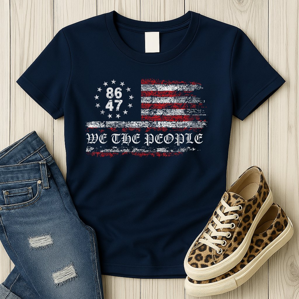 Anti Trump 8647 86 47 US Flag We The People Impeach 47 Womens T-Shirt