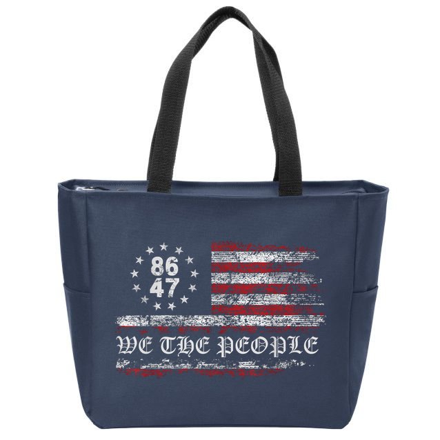 Anti Trump 8647 86 47 US Flag We The People Impeach 47 Zip Tote Bag