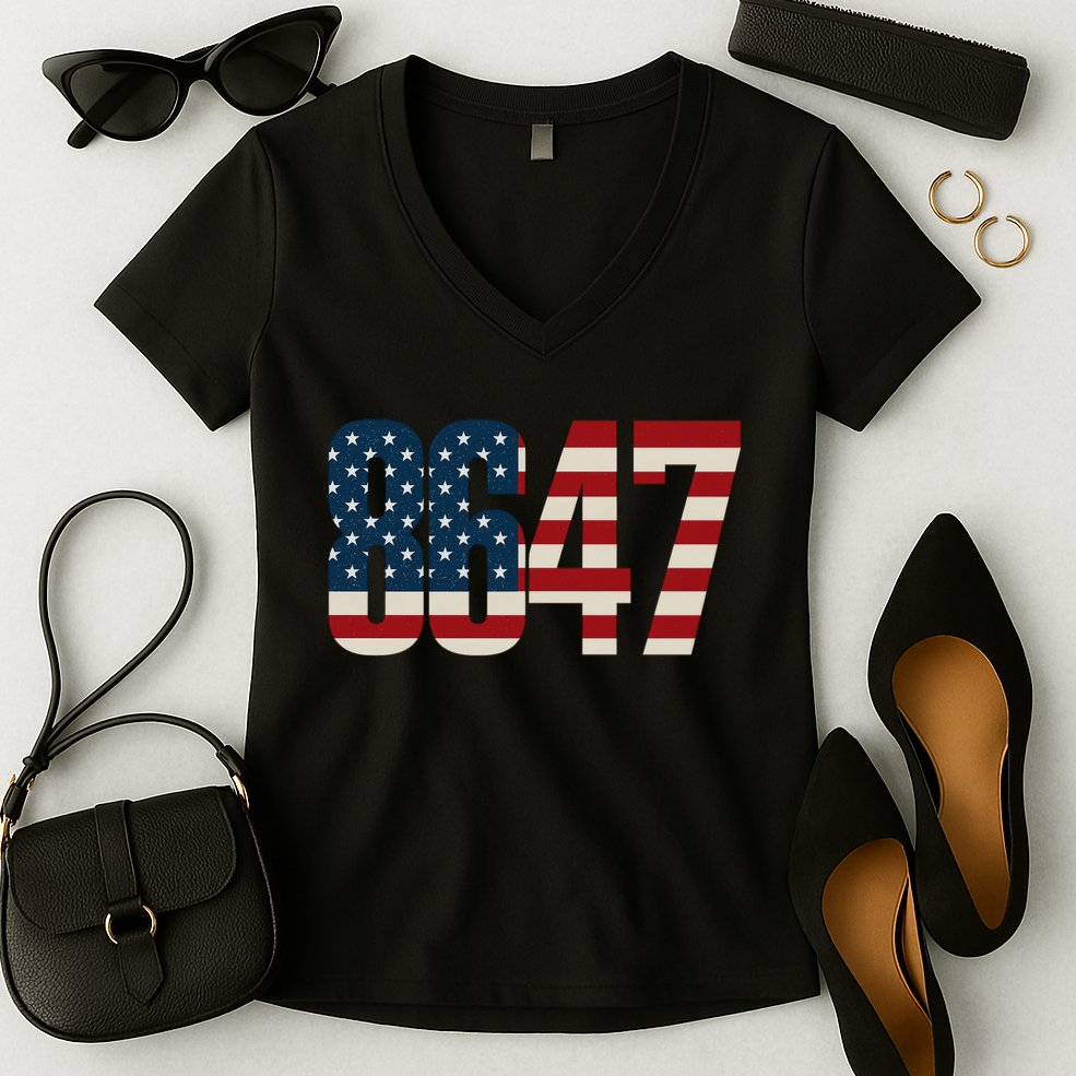 Anti Trump 8647 86 47th President US Flag Women's V-Neck T-Shirt