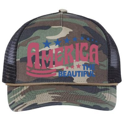 America The Beautiful Retro Vintage American 4th Of July Retro Rope Trucker Hat Cap