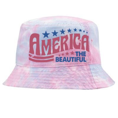 America The Beautiful Retro Vintage American 4th Of July Tie-Dyed Bucket Hat