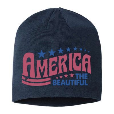 America The Beautiful Retro Vintage American 4th Of July Sustainable Beanie