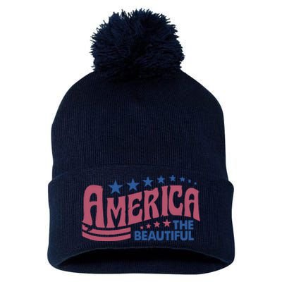 America The Beautiful Retro Vintage American 4th Of July Pom Pom 12in Knit Beanie